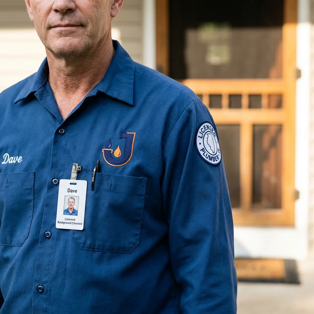 Licensed plumber showing ID badge in Clatskanie, OR