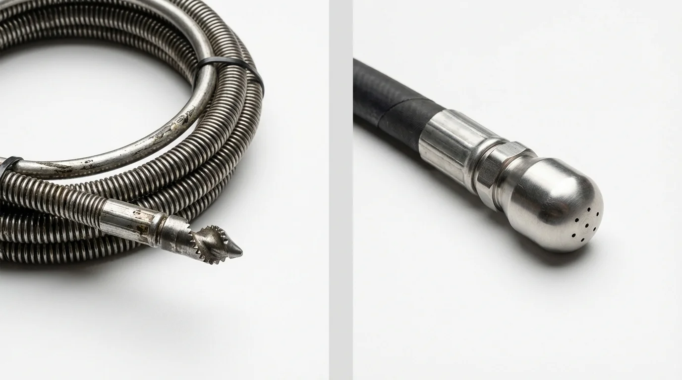 Drain snake cable and hydro jetting nozzle used for drain cleaning in Clatskanie, OR