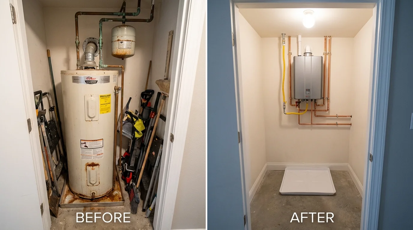 Tank water heater versus wall-mounted tankless unit comparison for Clatskanie, OR homeowners